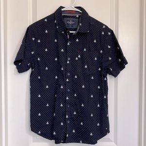 Across The Pond‎ Man’s Short Sleeve Button Down Shirt Size S 100% Cotton